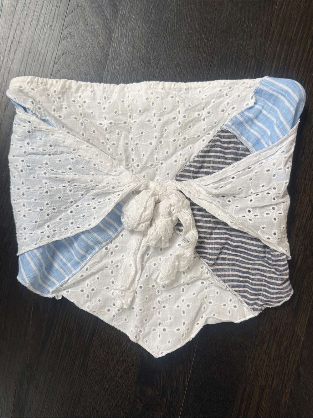 Altar’d State White Eyelet Tie-Front Women's Strapless Top - Blue Stripe Details